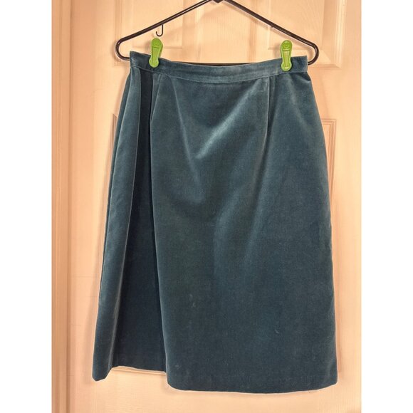 Vintage Tan Jay Womens 2-Piece Teal Velvet Blazer Skirt Set Cotton Blend Size 16 - Picture 6 of 13